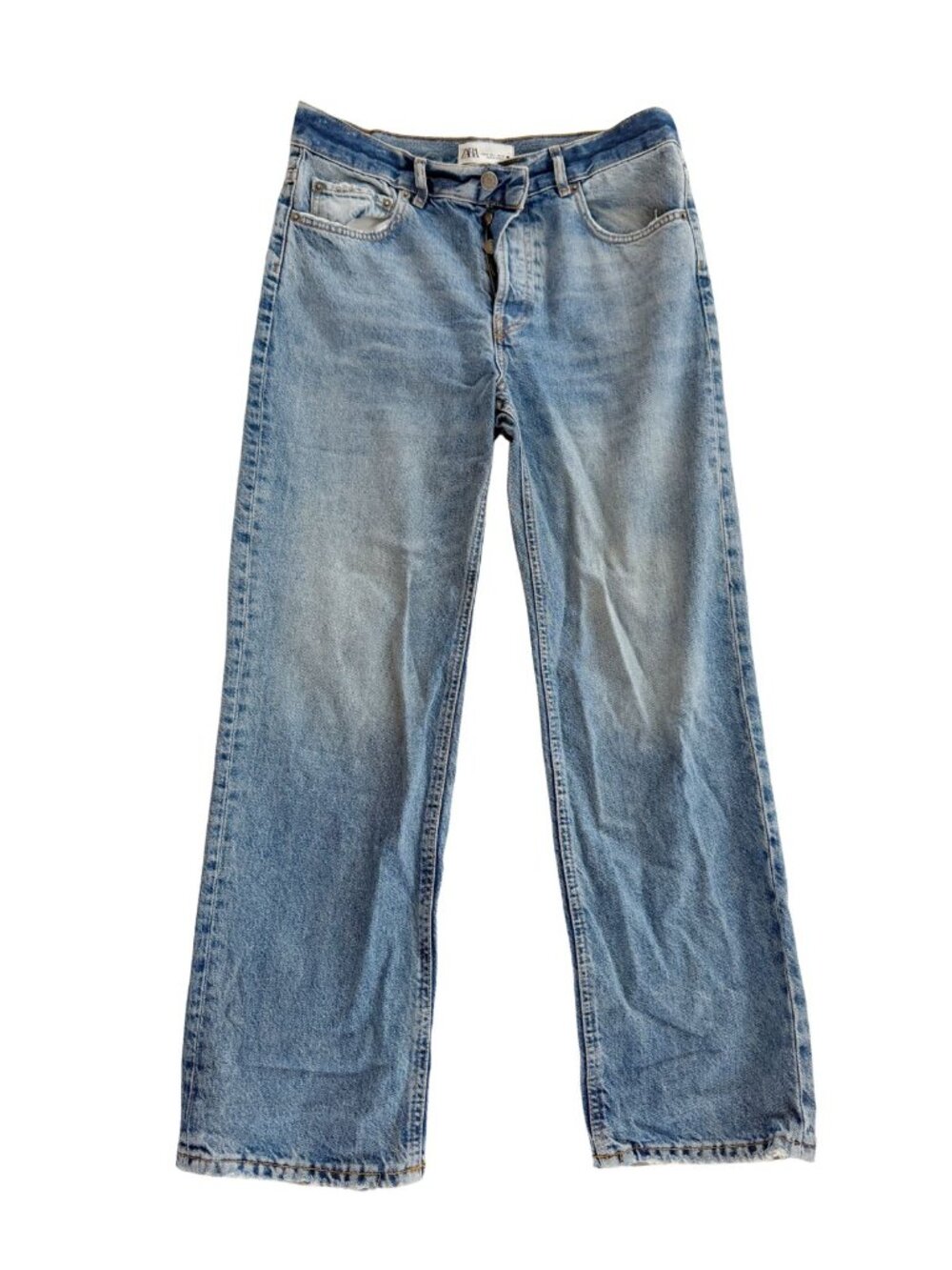 ZARA Light Wash Mid Rise Relaxed Boyfriend Jeans Button Fly Vintage Wash